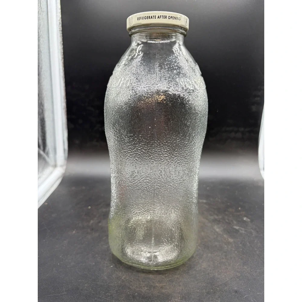 Vintage Safeway Orange Juice Glass Bottle 64 oz Two Quart Stippled Glass Lid